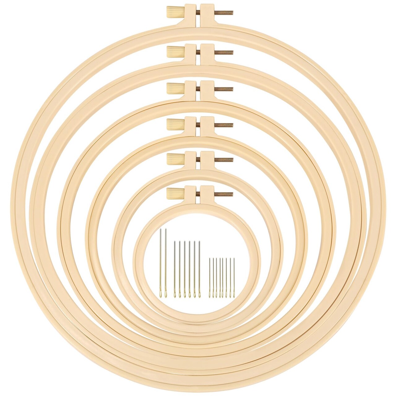 6 Pieces Embroidery Hoop 3.6 to 10.7 inches Plastic Cross Stitch Hoop with 16PCS Needles, Small Embroidery Hoops for Embroidery, Cross Stitch, Craft Sewing, and Decoration Ornaments